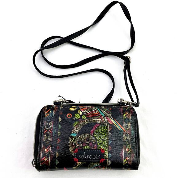Sakroots Small 4x6" Crossbody Phone Wallet Owl Floral Zip Around Purse Bag - Picture 2 of 4